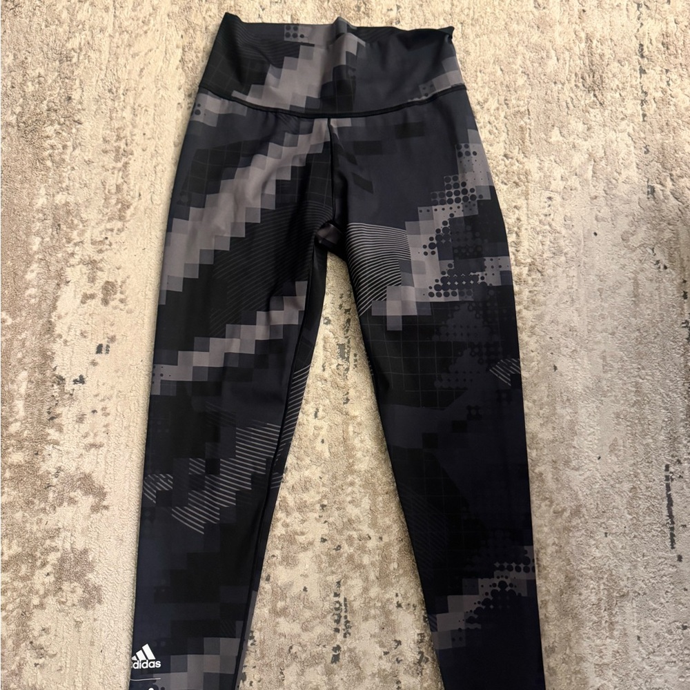 Adidas Leggings with Black and Gray Pixel Design